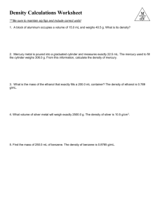 Density Calculations Worksheet I