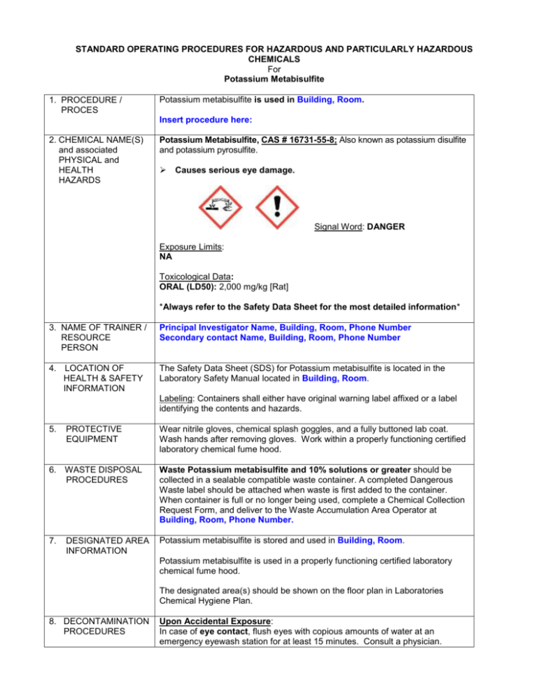 Potassium Metabisulfite WSU Environmental Health & Safety
