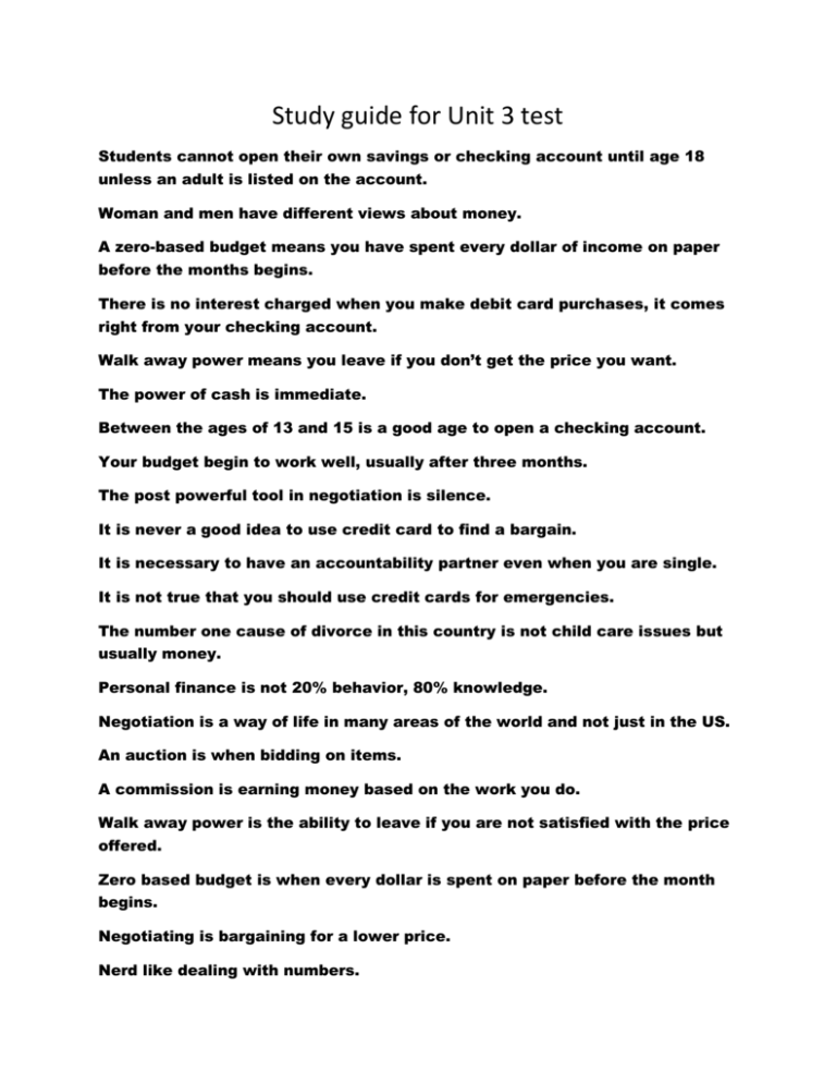 econ Study guide for Unit 3 test