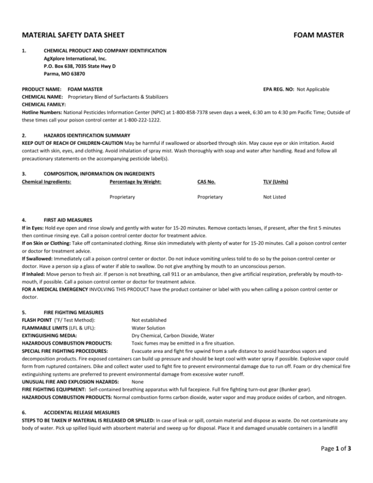 material safety data sheet foam master