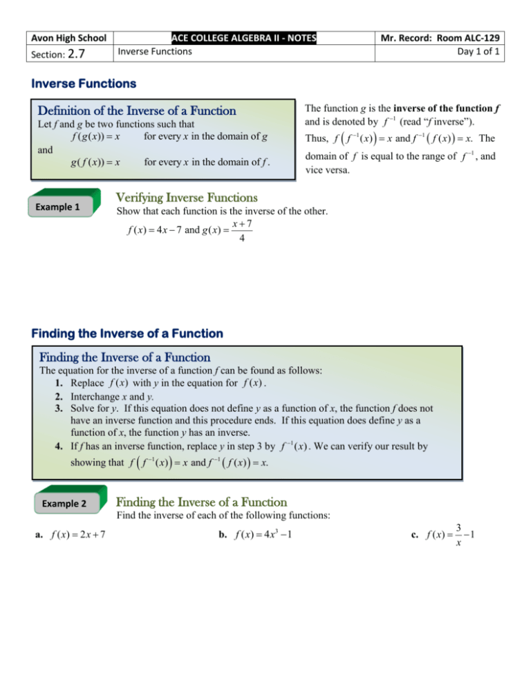 2.7 - Inverse Functions