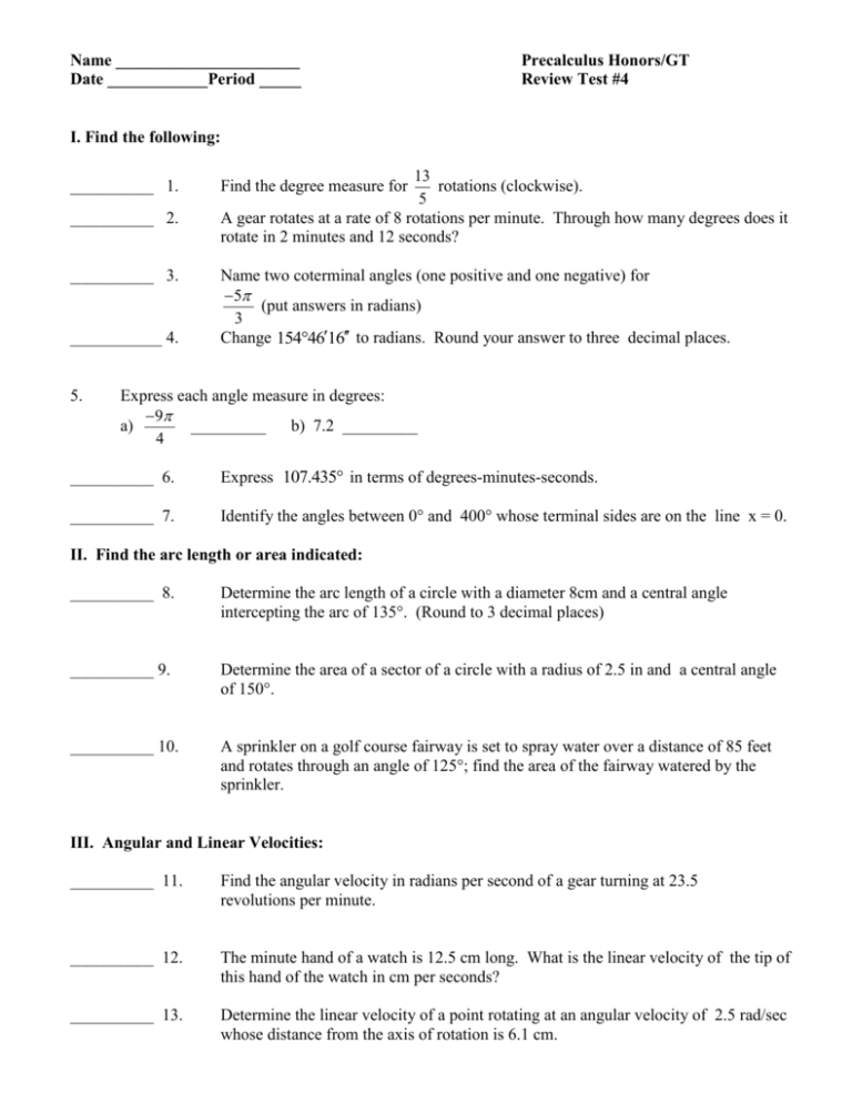 Review For Test On Trigonometry Review For Test On Trigonometry