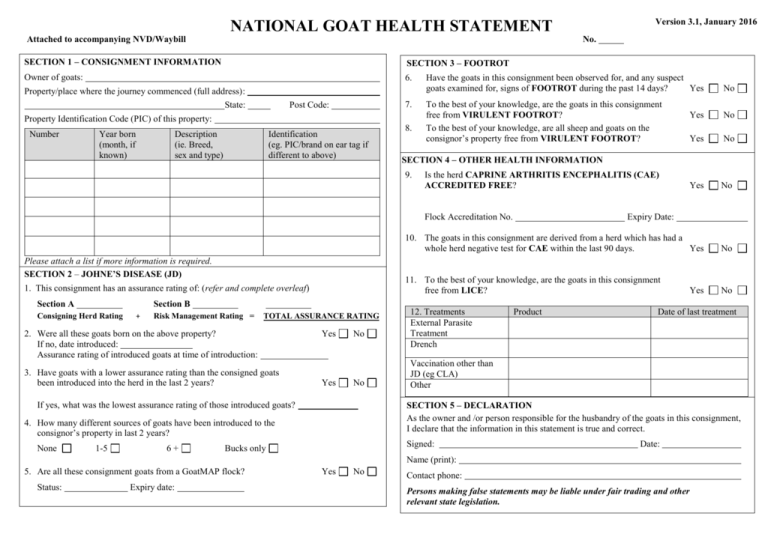 national goat health statement