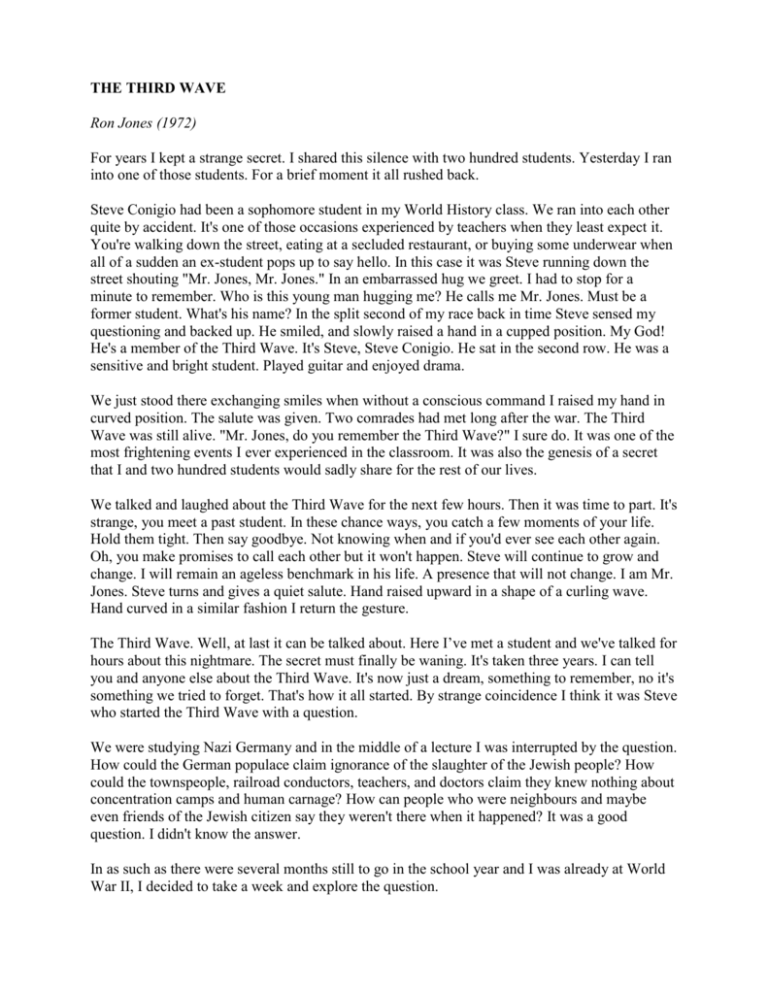 Lesson Plan The Story Of The Third Wave THE THIRD WAVE story and questions