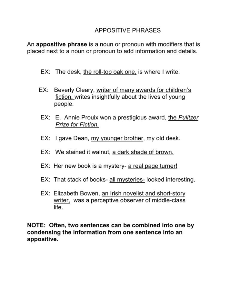 The Appositive Phrase Worksheet