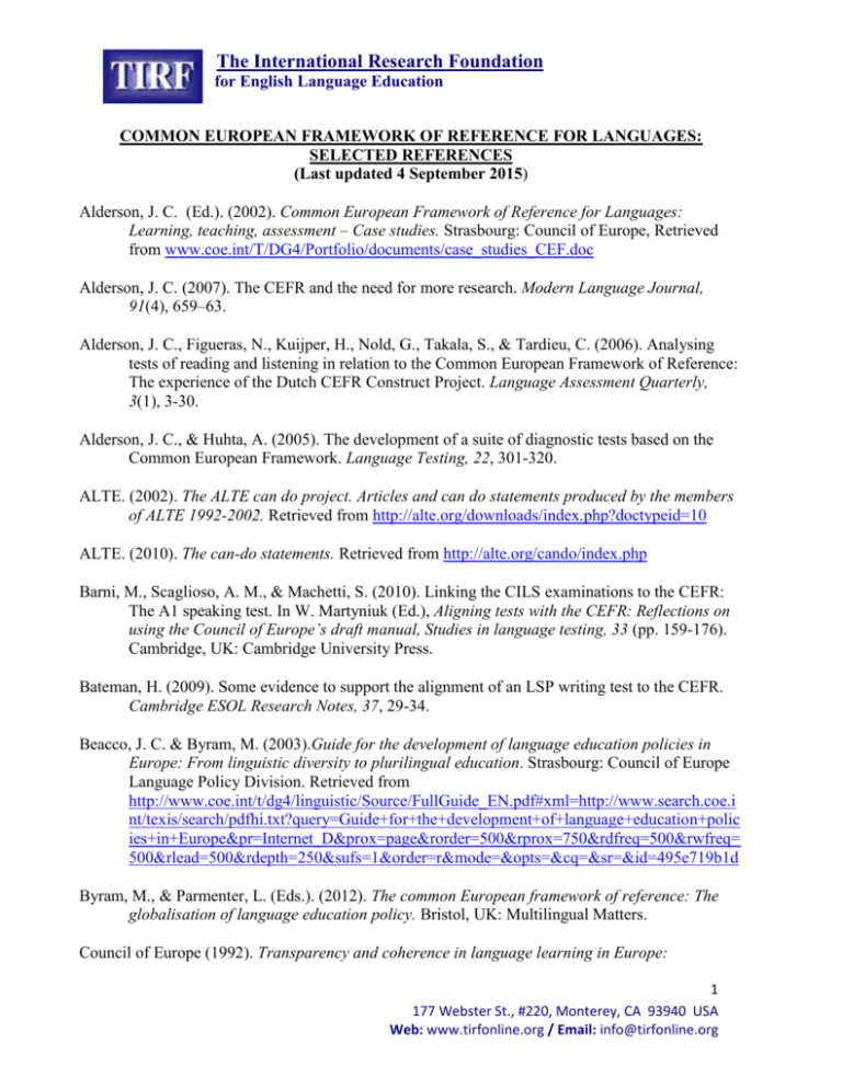 (2001). Common European Framework of Reference for Languages