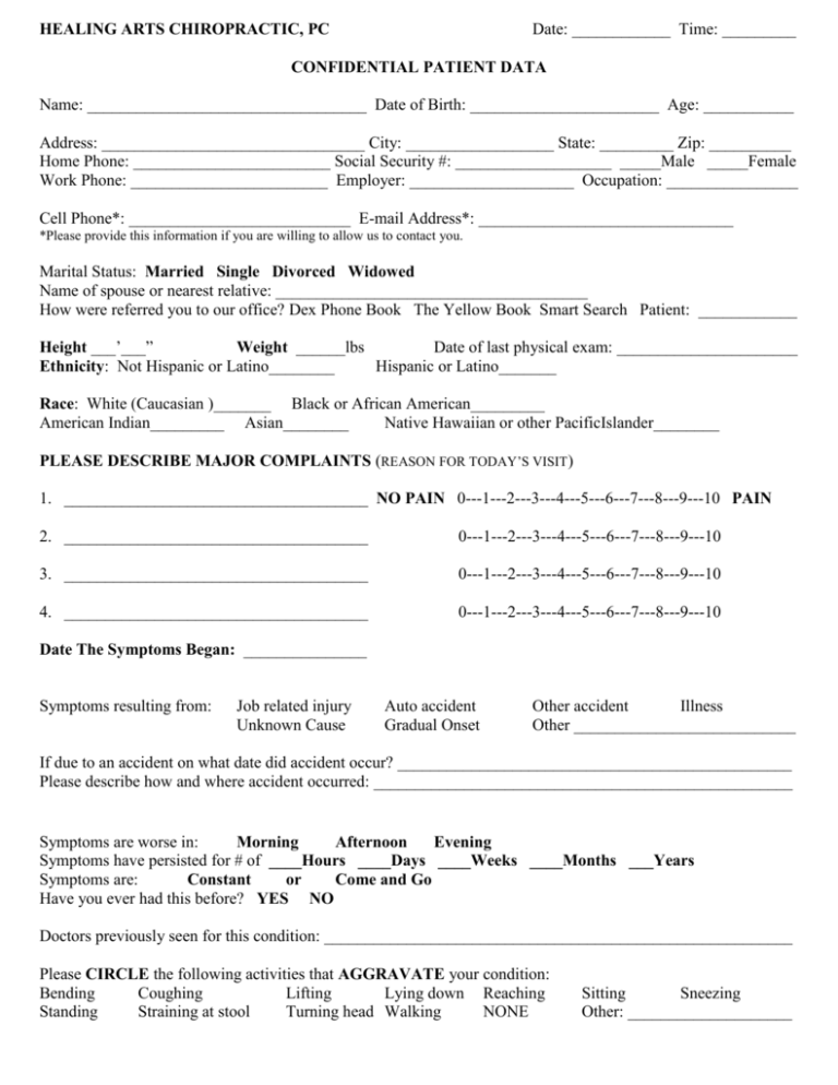 New Patient Health History Form