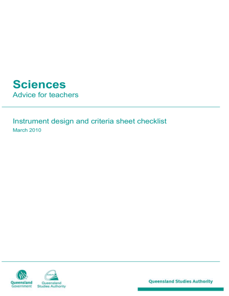 Instrument design and criteria sheet checklist