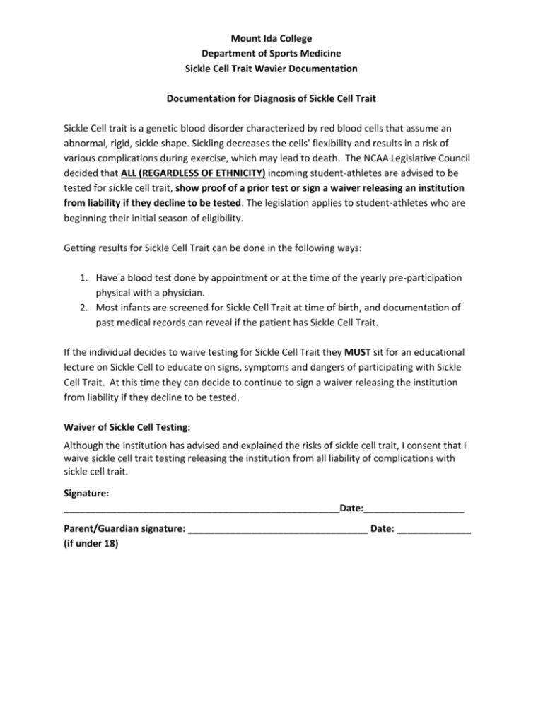 Sickle Cell Trait Form