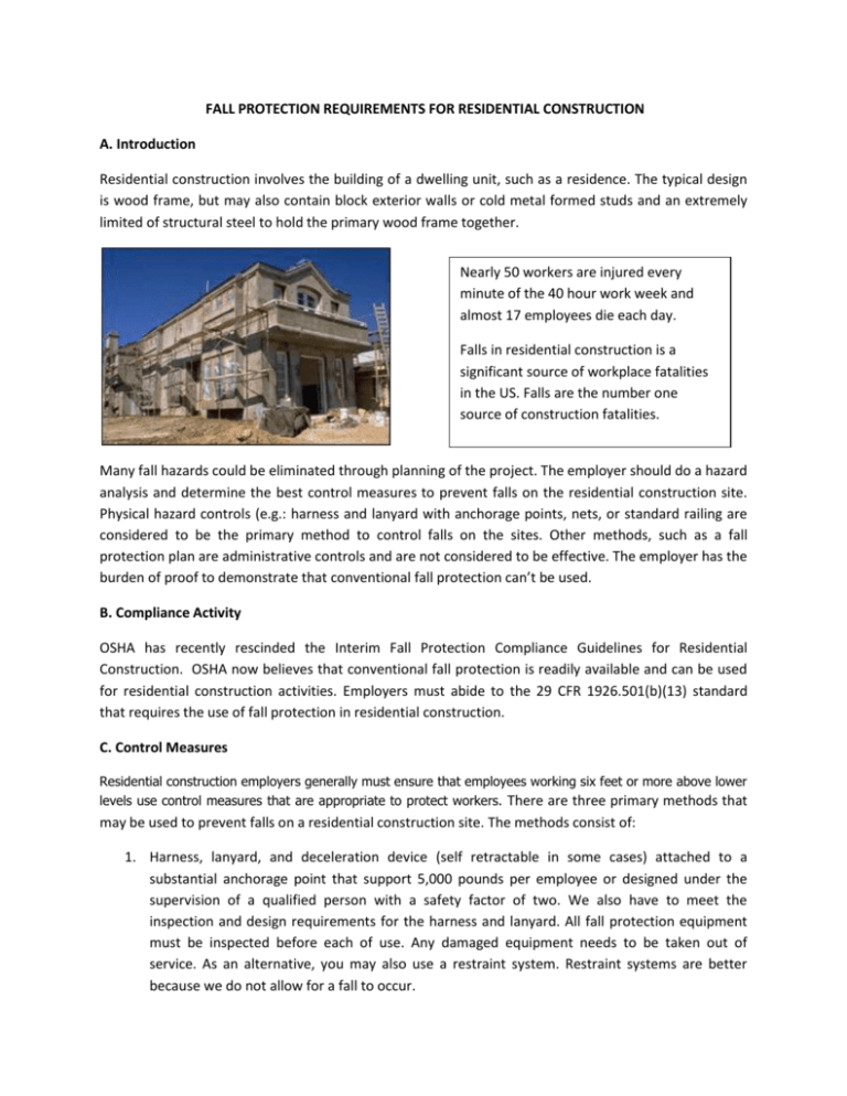 Fall Protection Requirements for Residential Construction