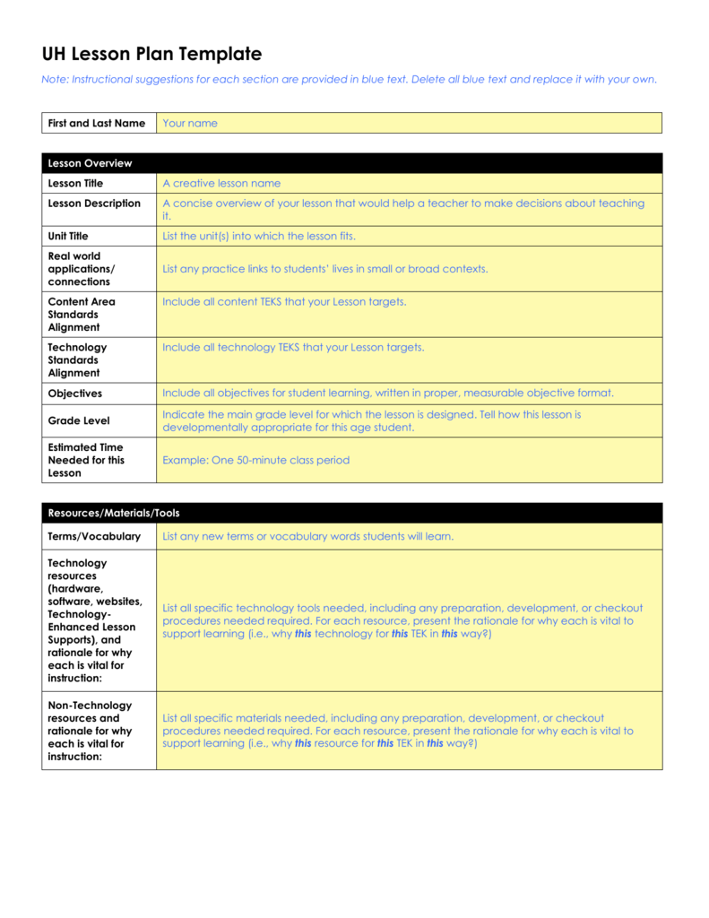 UH Lesson Plan Template (Word Document) Inside Madeline Hunter Lesson Plan Template Word
