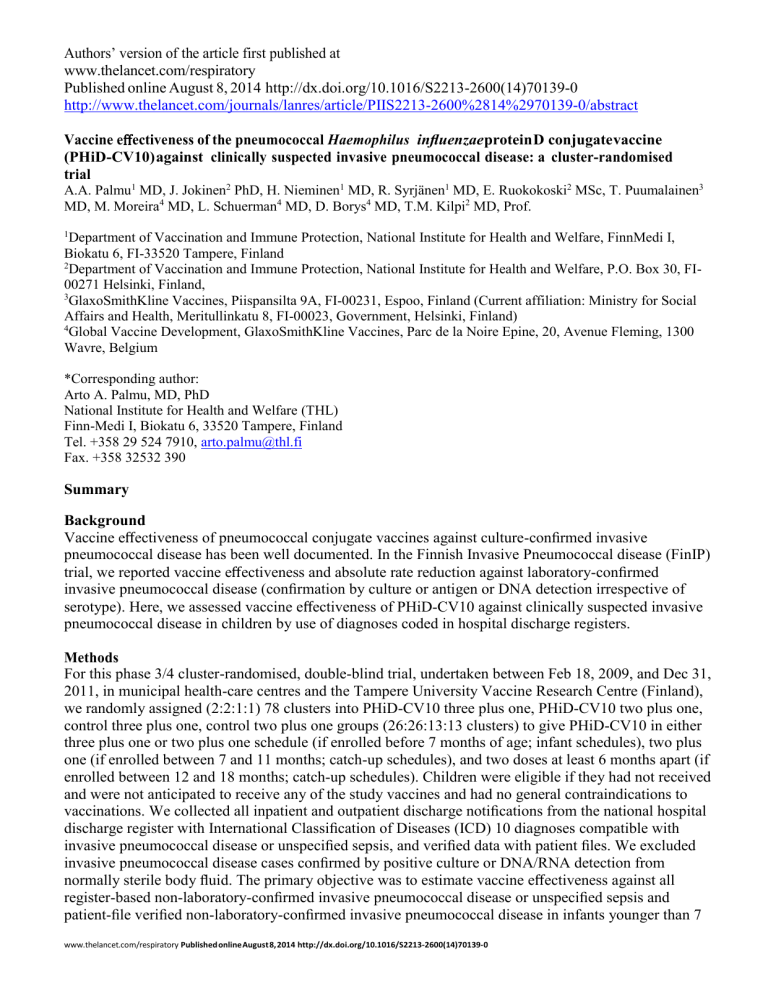 (PHiD-CV10) against clinically suspected invasive