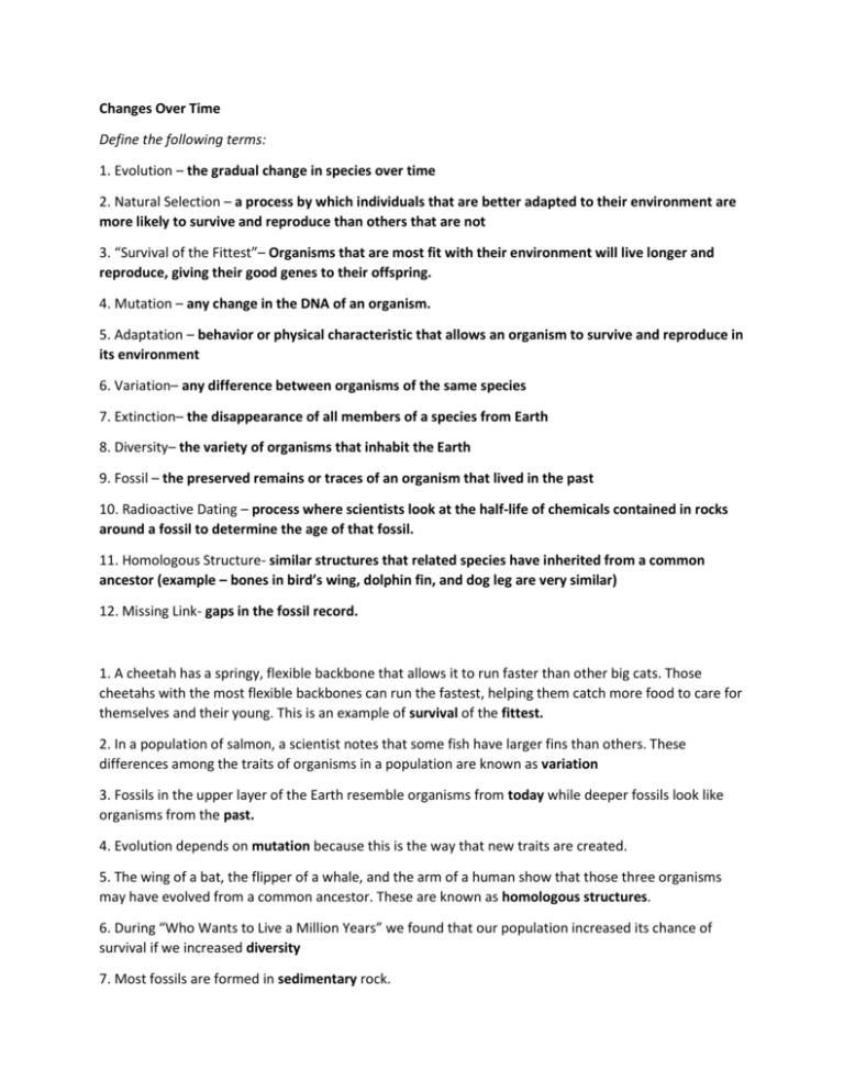 Evolution Study Guide Evolution Study Guide