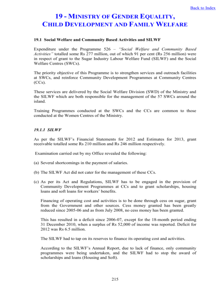 Ministry of gender equality child development and family welfare