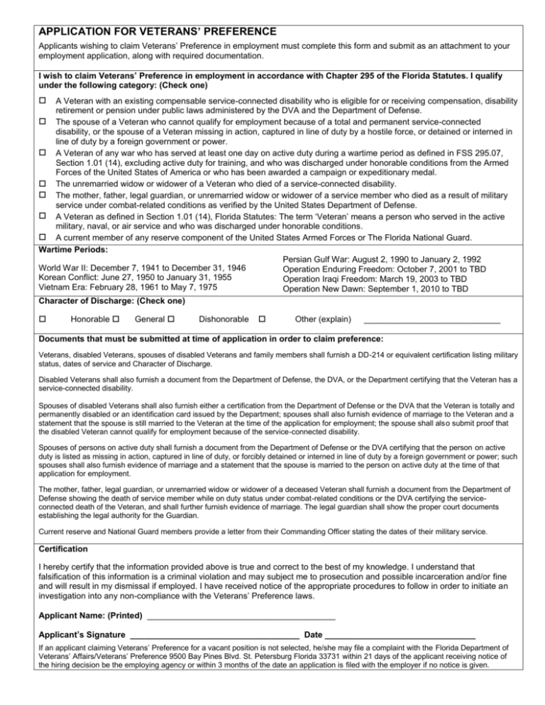 Veterans Preference Application