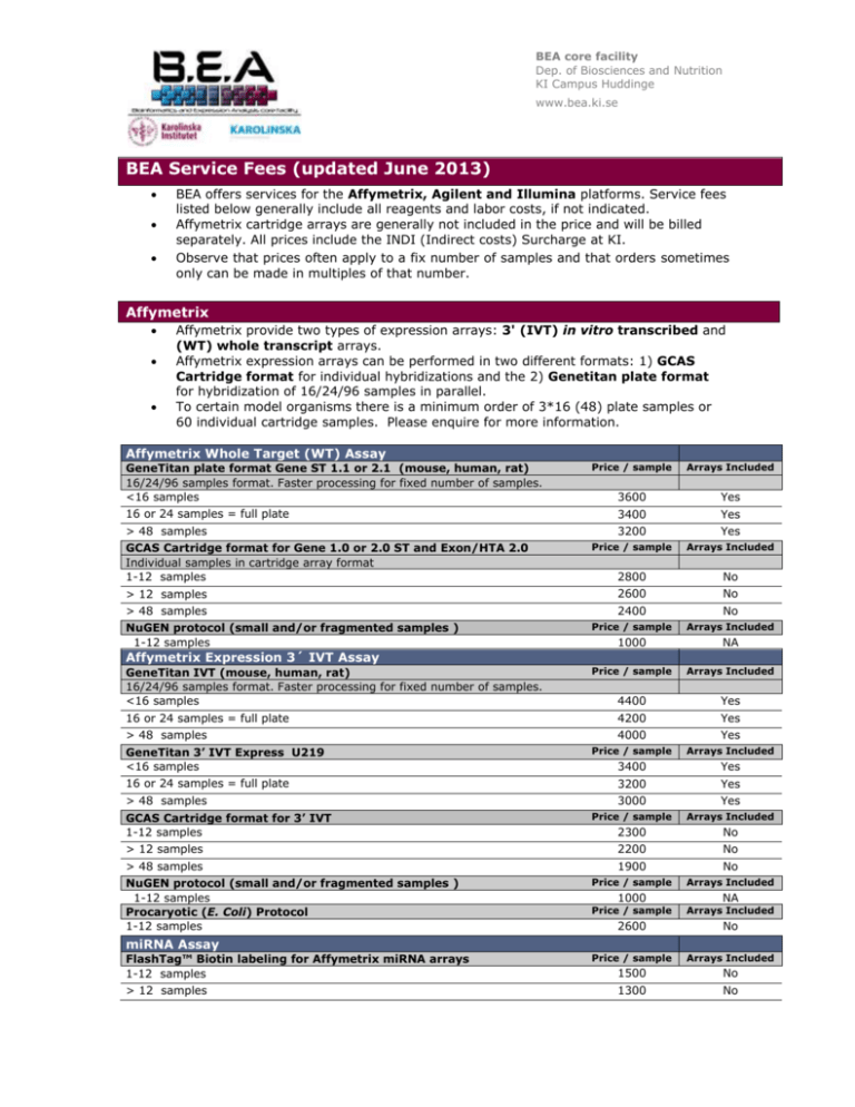 Service Fees - BEA core facility
