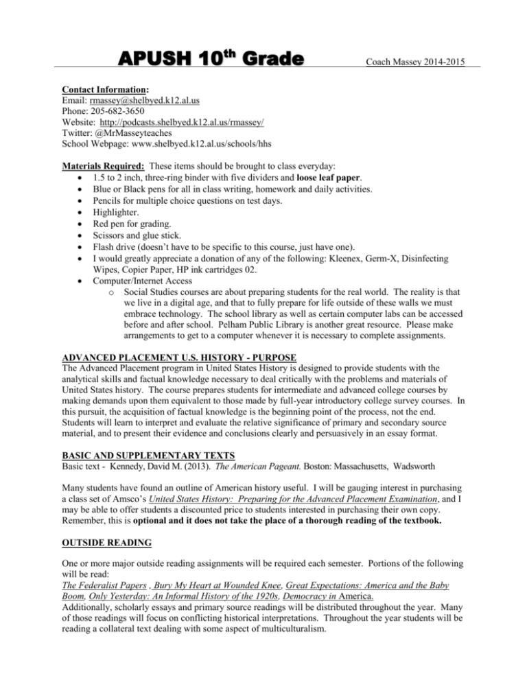 10th APUSH Syllabus