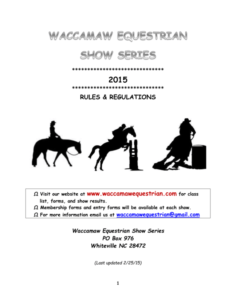 Rules & Regulations Booklet Waccamaw Equestrian Show Series