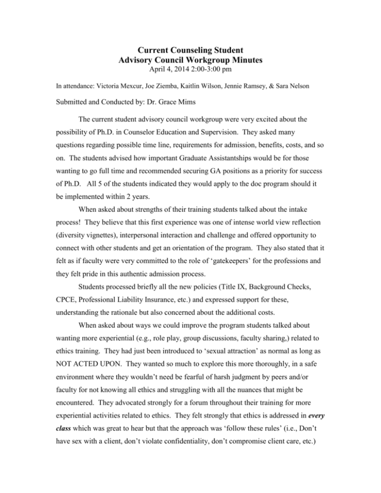Student Advisory Council Minutes 2014