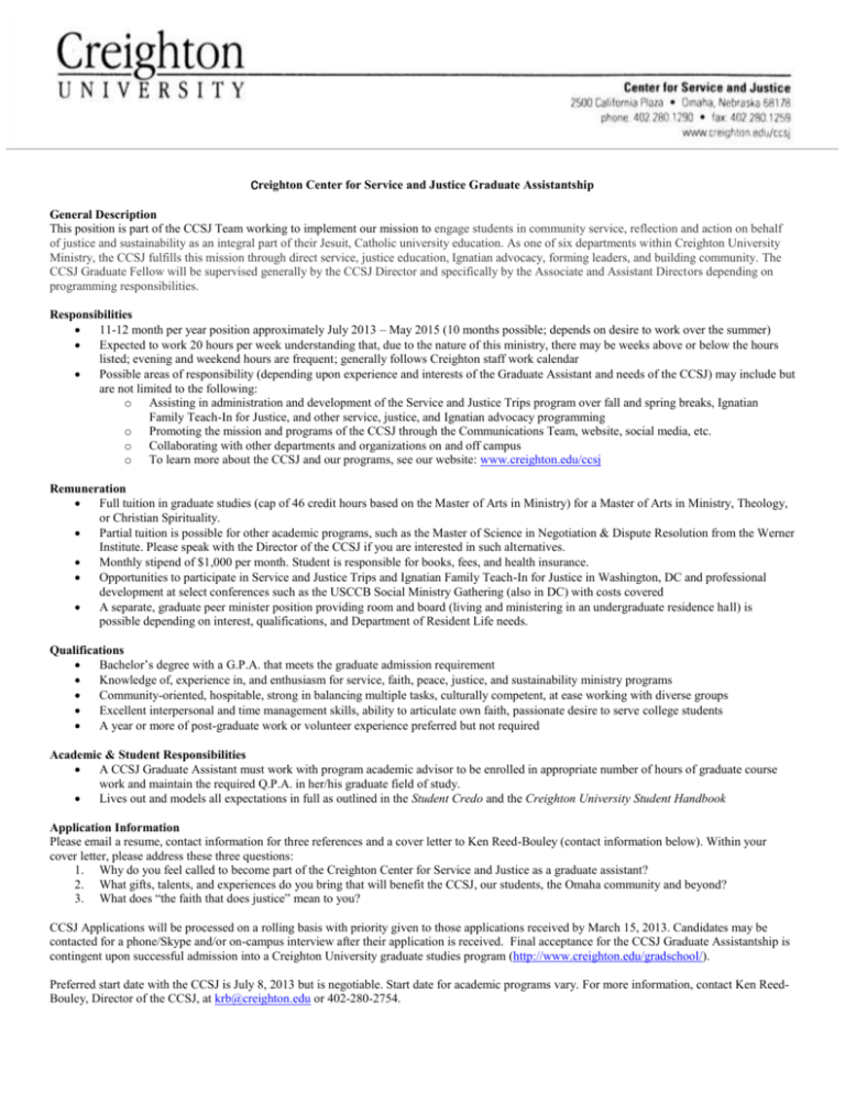 CCSJ Graduate Assistantship Position