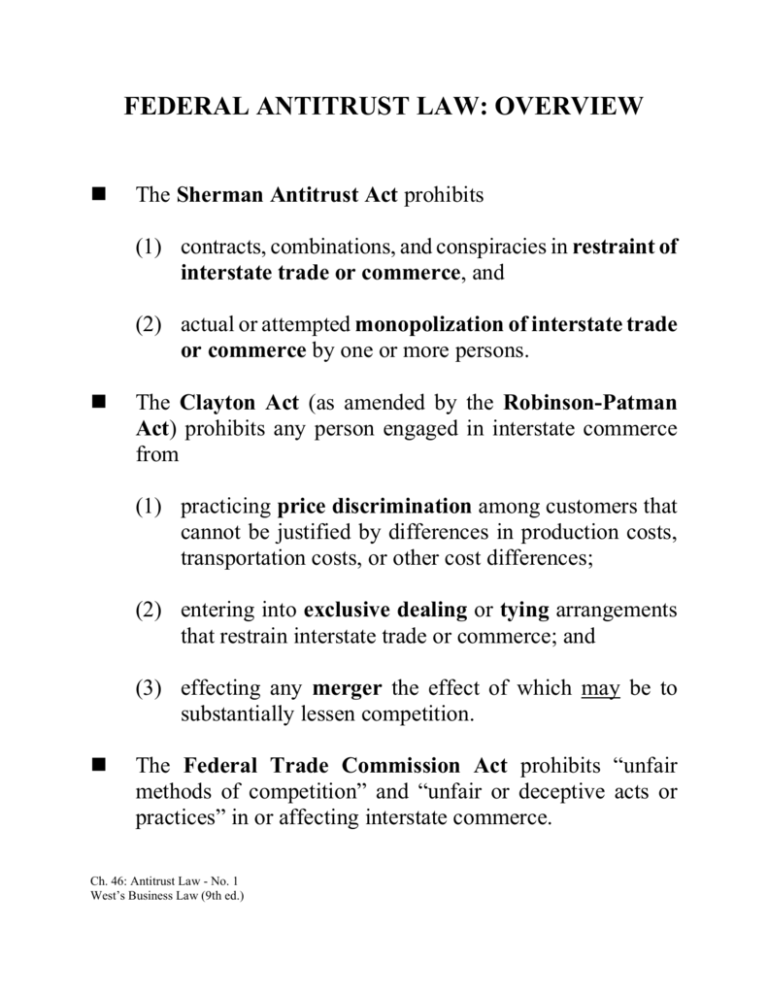 FEDERAL ANTITRUST LAW: OVERVIEW