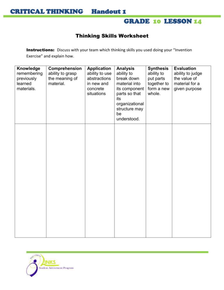 critical thinking skills report