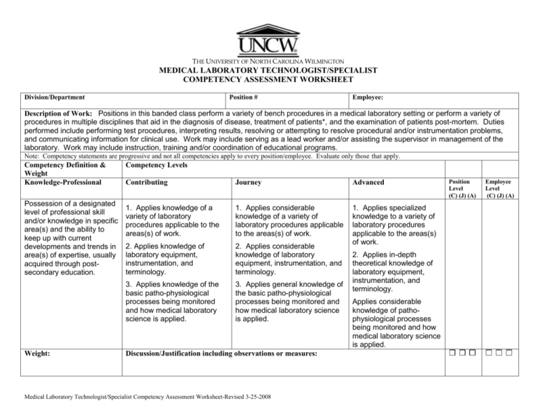 Medical Laboratory Technologist/Specialist Competency