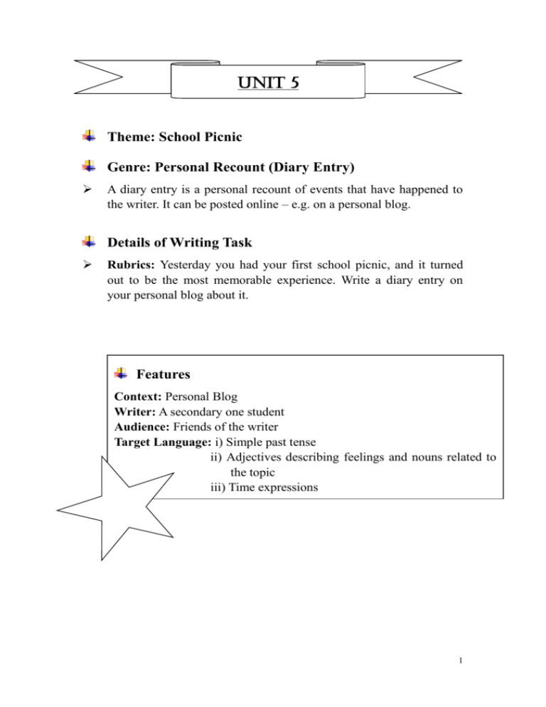 Theme School Picnic Genre Personal Recount (Diary Entry) A diary
