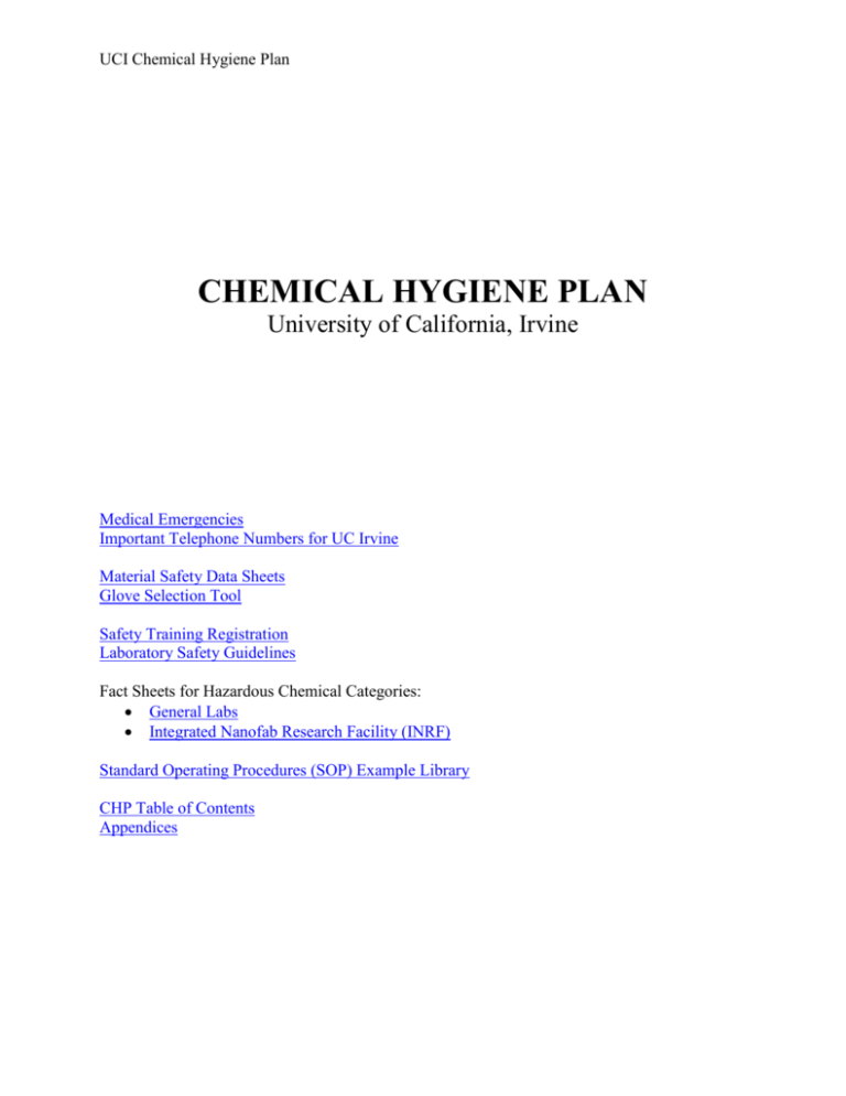 chemical hygiene plan UCI Environmental Health & Safety