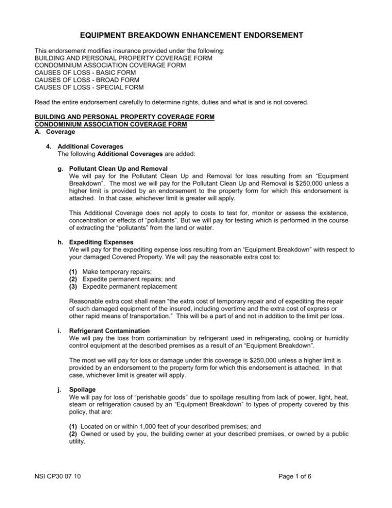 NSICP30 Equipment Breakdown