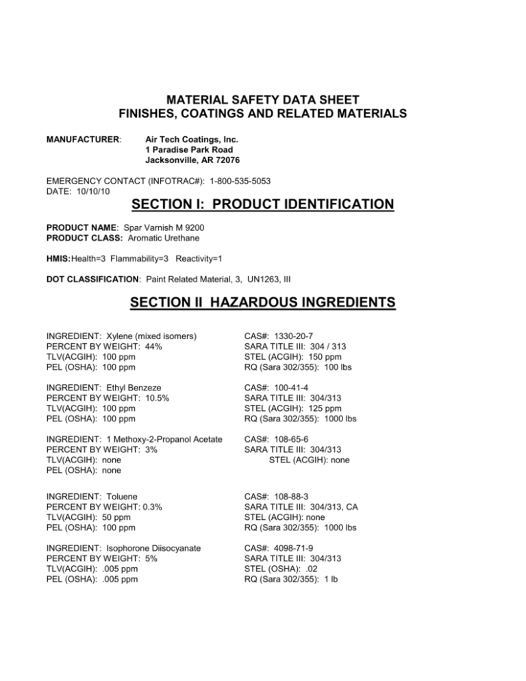 M 9200 Spar Varnish Air Tech Coatings Inc.
