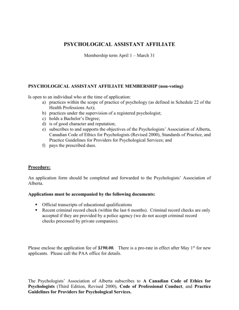 application form Psychologists` Association of Alberta