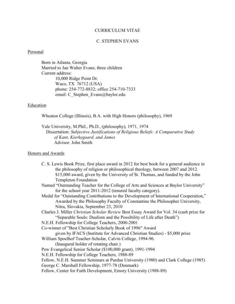 C. Stephen Evans CV