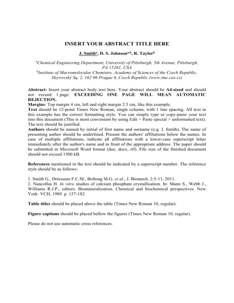 Abstract template Institute of Macromolecular Chemistry