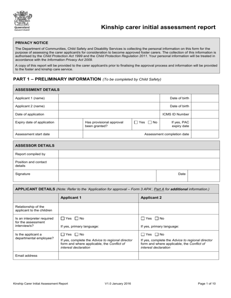 Kinship carer initial assessment Report