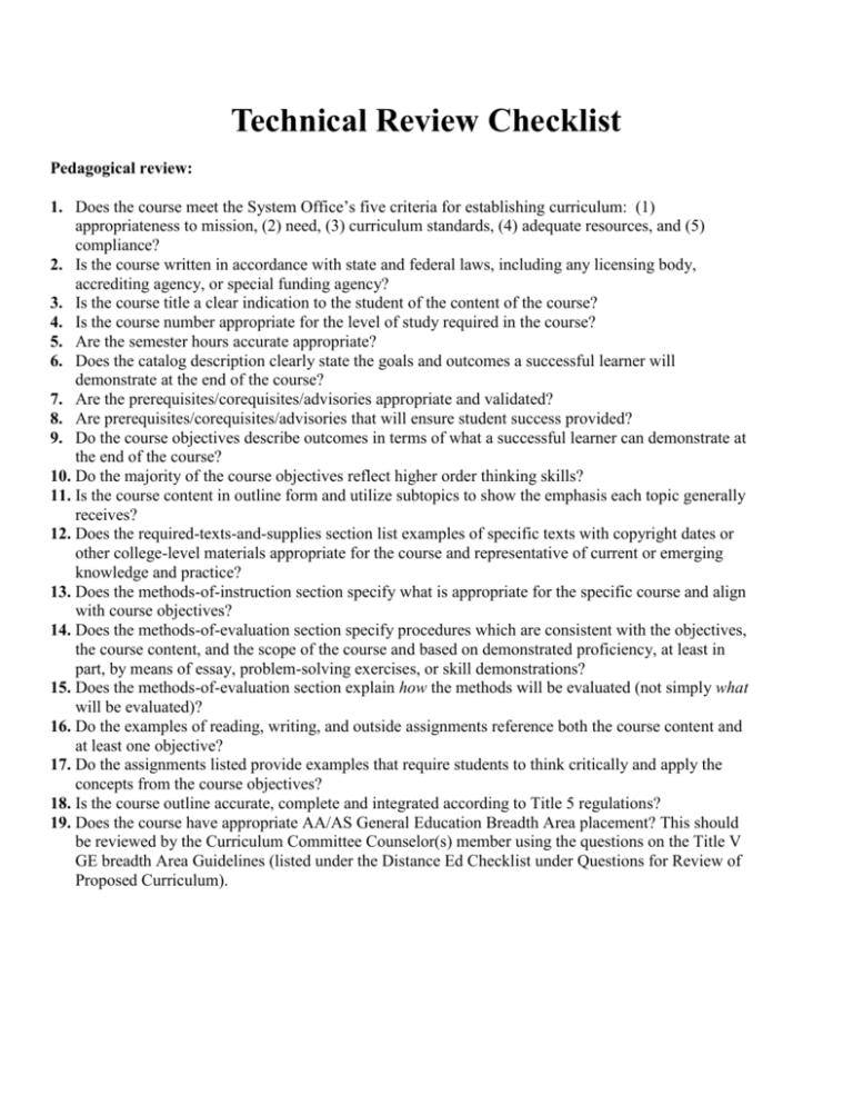 Technical Review Checklist