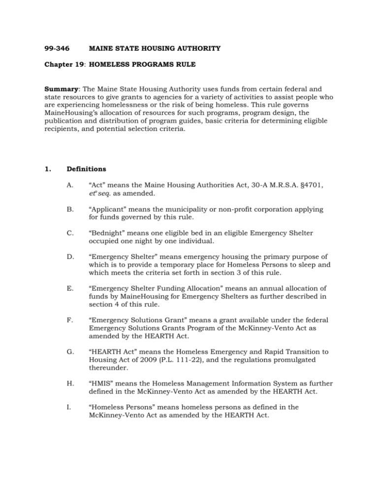 Homeless Programs Rule Maine State Housing Authority