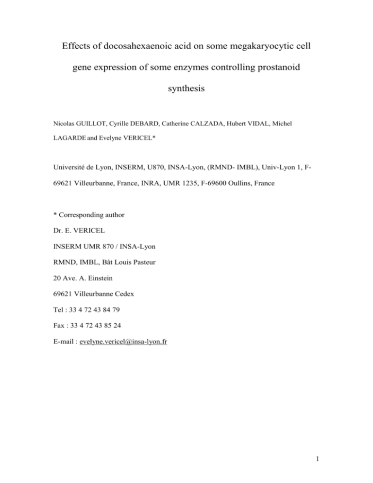 Effects of docosahexaenoic acid on megakaryocytic cell gene
