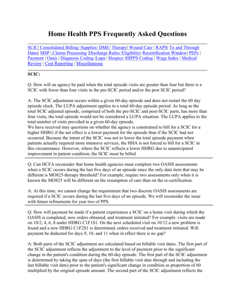 Home Health PPS Frequently Asked Questions