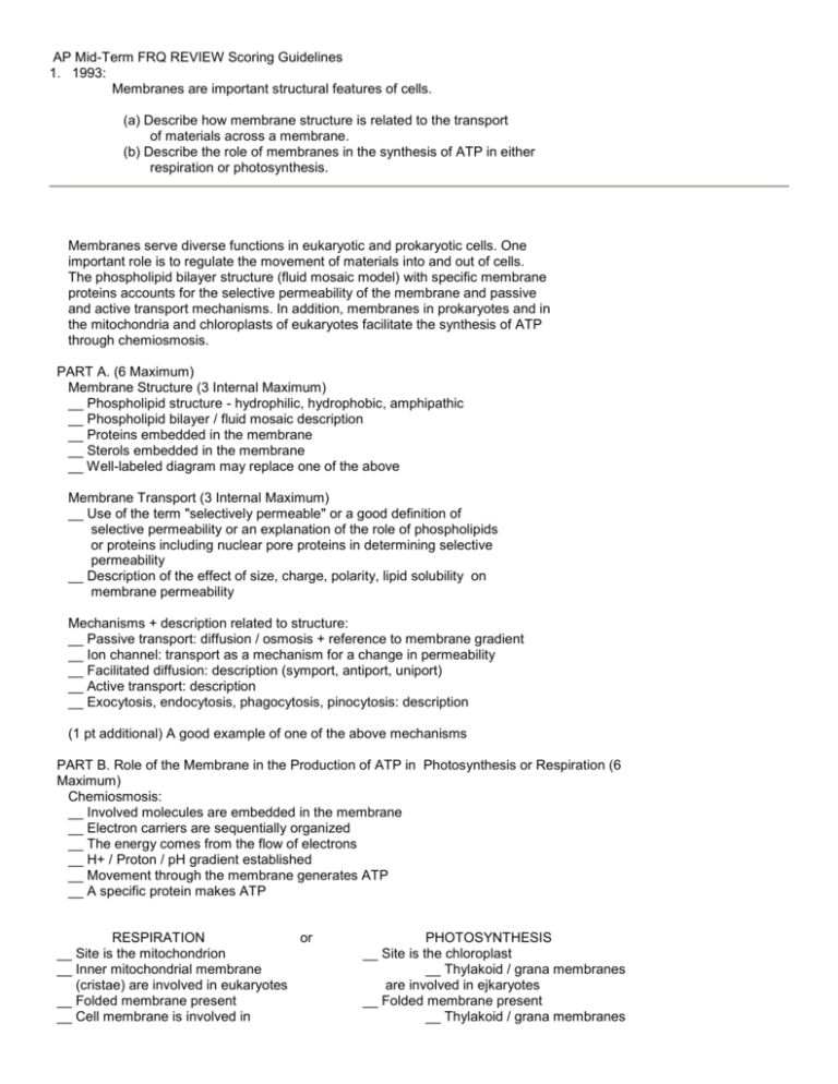 AP MidTerm FRQ REVIEW Scoring Guidelines