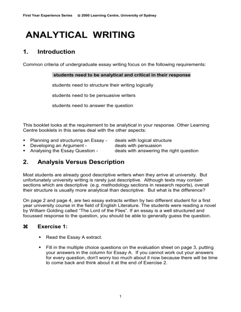 Analytical writing - The University of Sydney