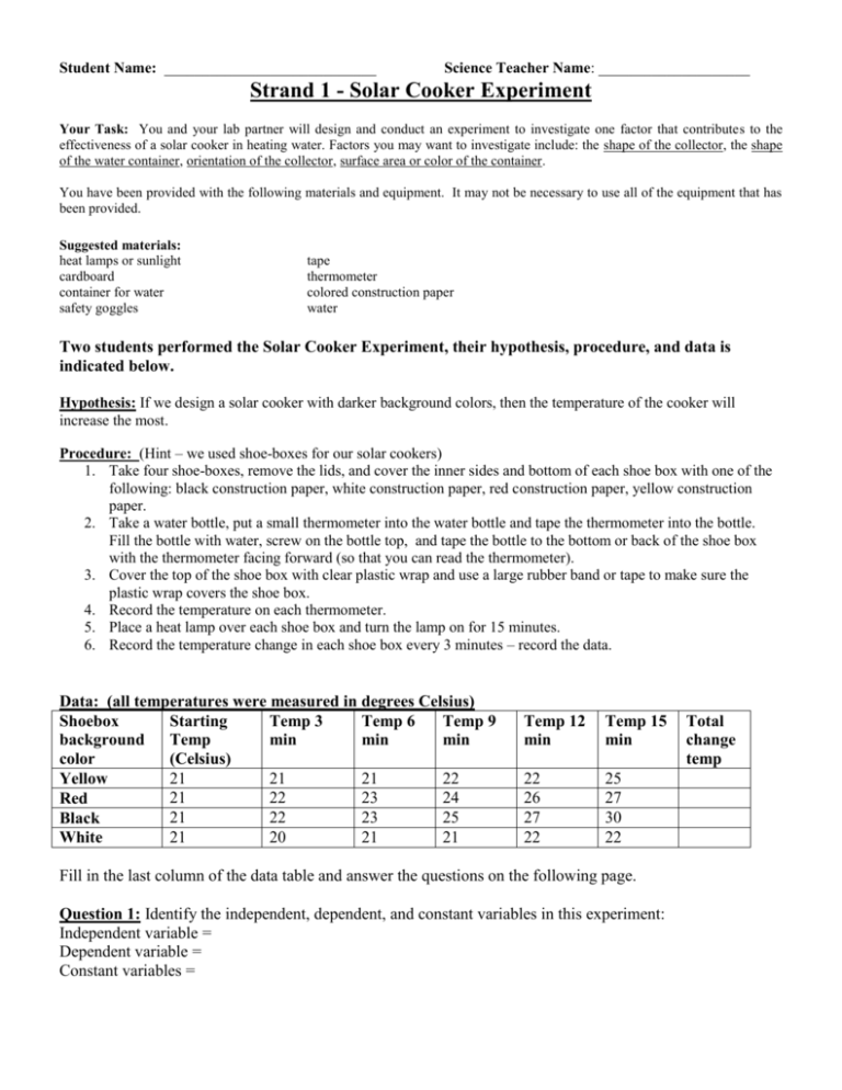 Solar Cooker Experiment