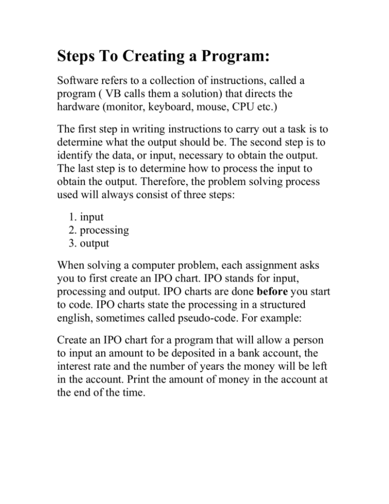 Steps To Creating a Program