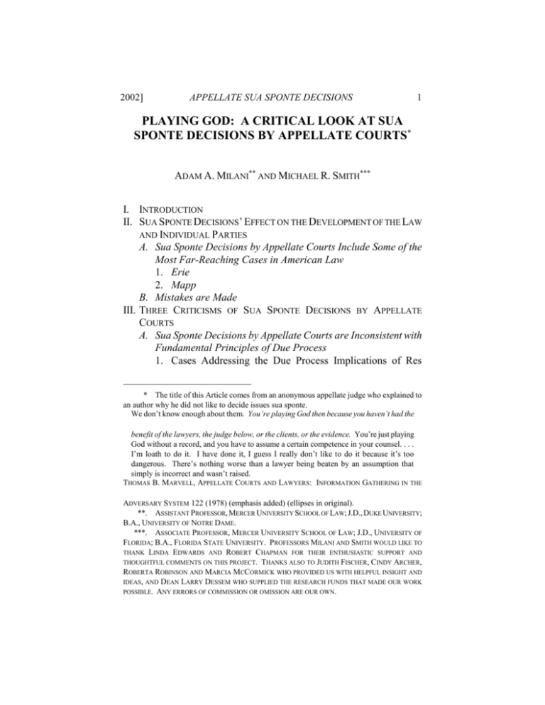 playing god: a critical look at sua sponte decisions by appellate courts
