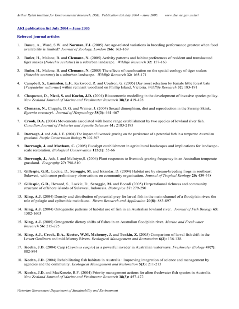 ARI publication list July 2004