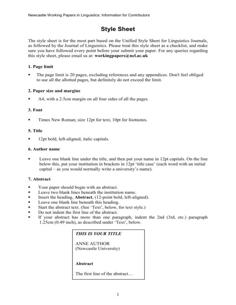 Style Sheet - Newcastle University