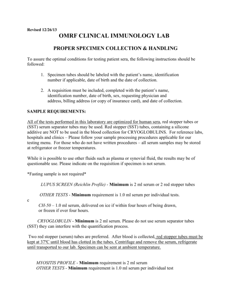 Specimen Collection/Handling/Shipping
