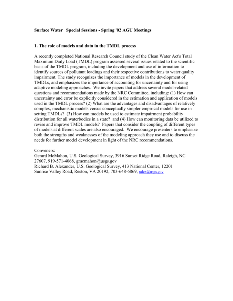 Surface Water Special Sessions