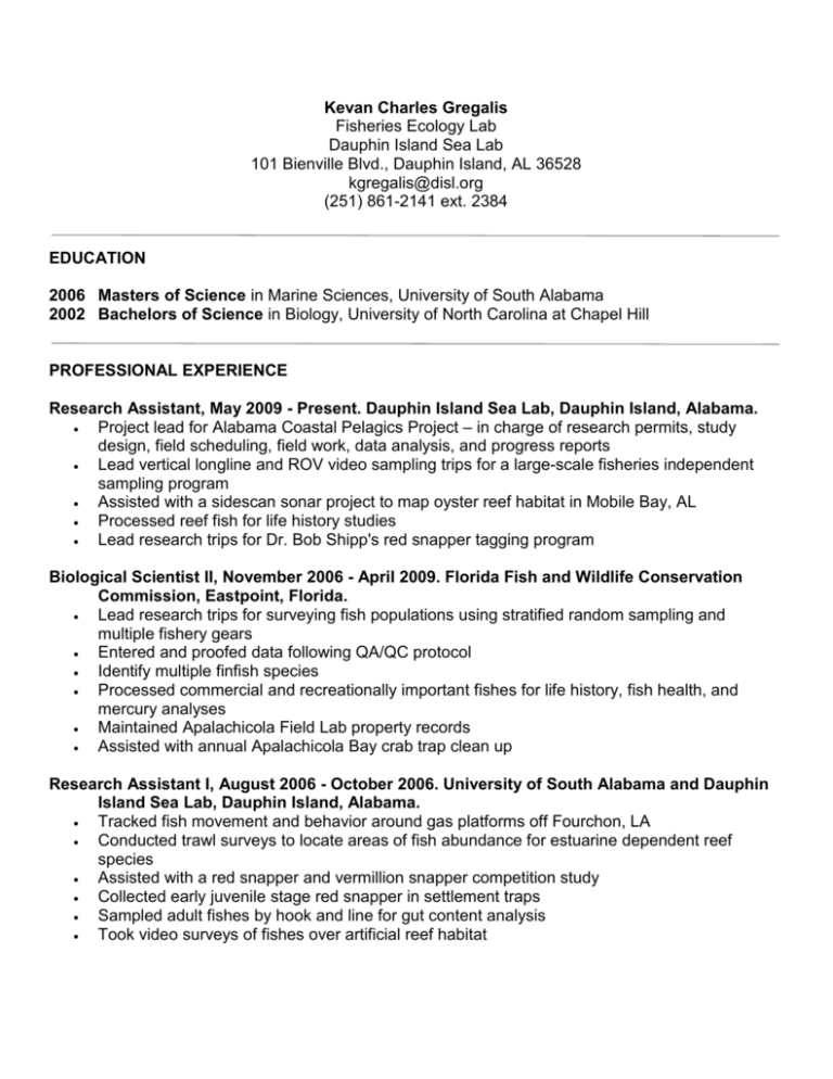 Kevan Gregalis Dauphin Island Sea Lab