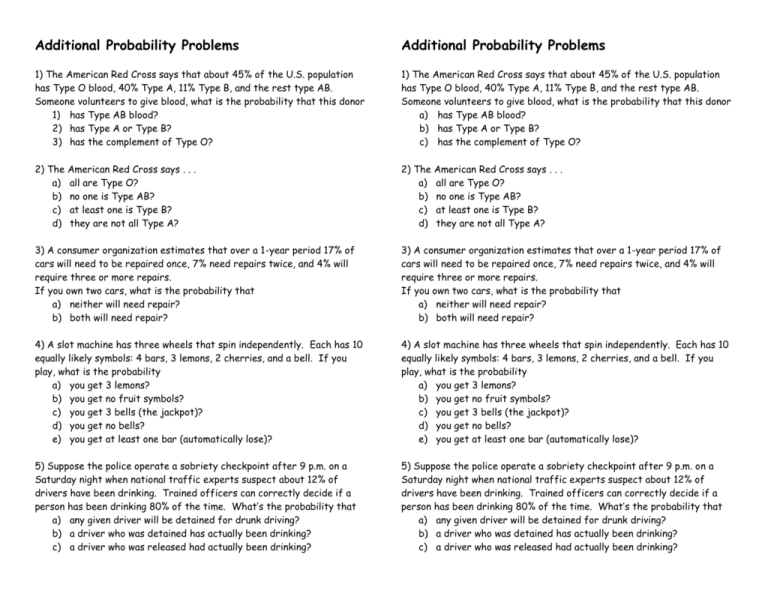 Additional Probability Problems